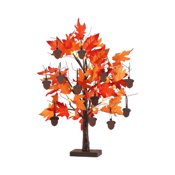 24" Lighted Fall Maple Tree with 24 Warm LEDs & 12 Wooden Acorn Ornaments