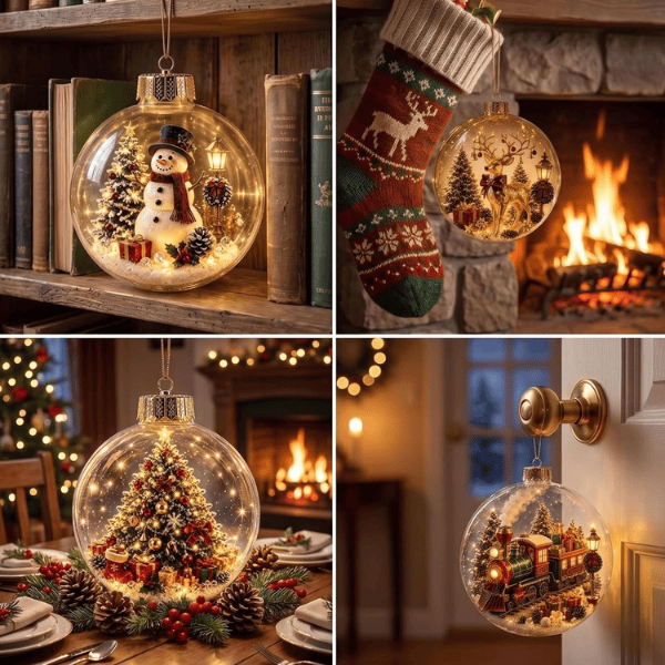 "Glowing Christmas Story" Light-Up Glass Ornaments – 3D Diorama Christmas Tree Balls