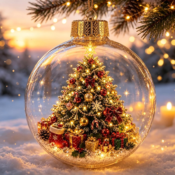 "Glowing Christmas Story" Light-Up Glass Ornaments – 3D Diorama Christmas Tree Balls