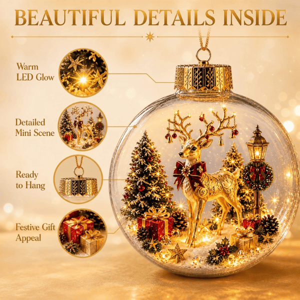 "Glowing Christmas Story" Light-Up Glass Ornaments – 3D Diorama Christmas Tree Balls