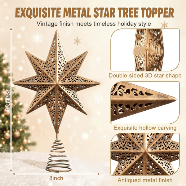 Vintage Rustic Brass Star Christmas Tree Topper
