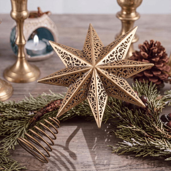 Vintage Rustic Brass Star Christmas Tree Topper