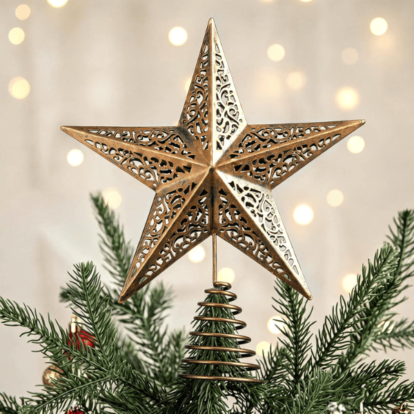 Vintage Rustic Brass Star Christmas Tree Topper