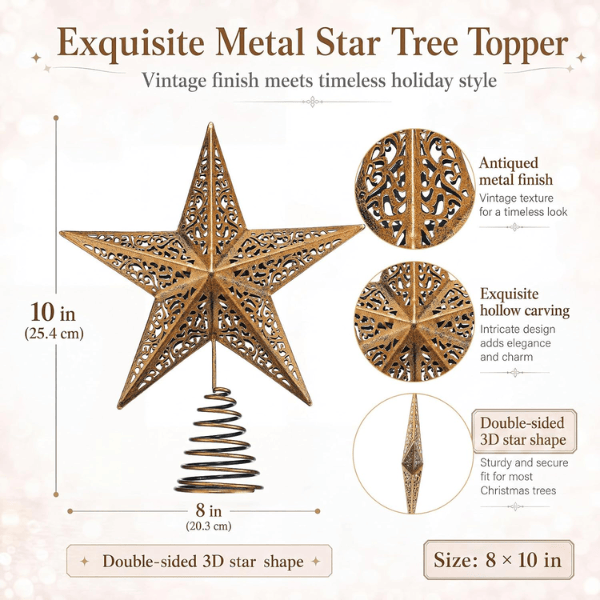 Vintage Rustic Brass Star Christmas Tree Topper