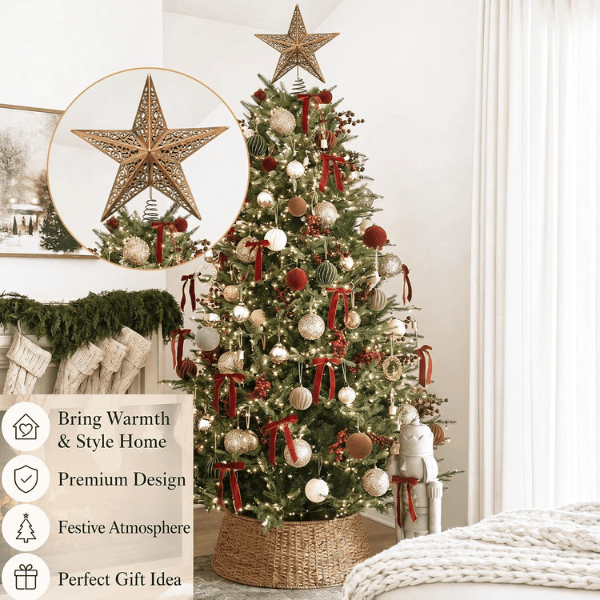 Vintage Rustic Brass Star Christmas Tree Topper