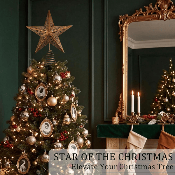 Vintage Rustic Brass Star Christmas Tree Topper